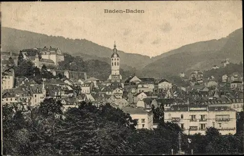 Ak Baden Baden am Schwarzwald, Ortsansicht, Kirchturm