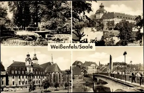 Ak Weißenfels an der Saale, Brücke des Friedens, Rathaus, Augustusburg, Gorki-Promenade