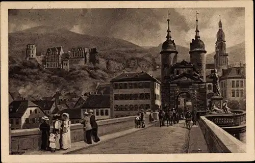 Ak Heidelberg am Neckar, alte Neckarbrücke, Schloss