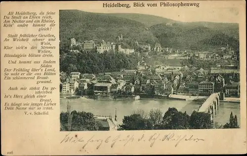 Ak Heidelberg am Neckar, Neckarbrücke, Blick vom Philosophenweg, Alt Heidelberg du feine