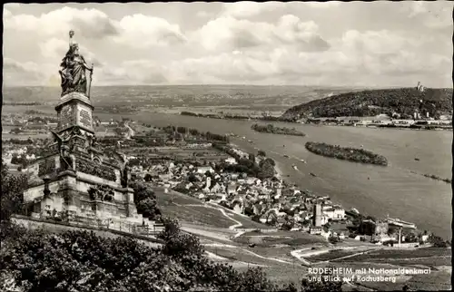 Ak Rüdesheim am Rhein, Panorama, Niederwald Nationaldenkmal, Rochusberg