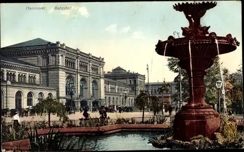 Ak Hannover, Bahnhof, Brunnen