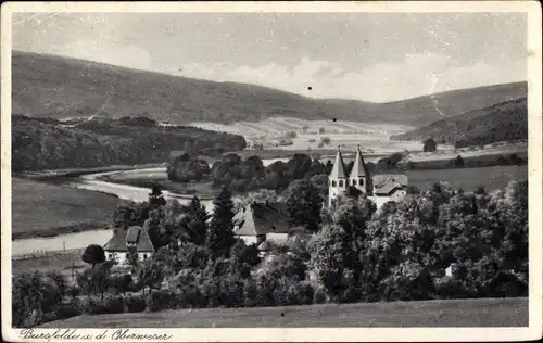 Ak Bursfelde Hann. Münden in Niedersachsen, Panorama, Klosterkirche, Gasthaus neue Klostermühle