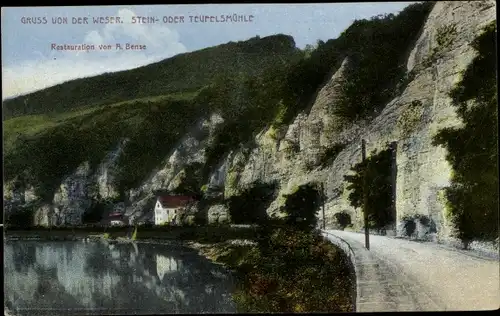 Ak Pegestorf an der Weser, Steinmühle, Teufelsmühle, Restauration A. Bense