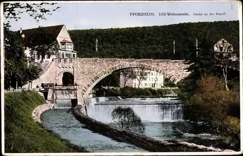 Ak Dillweißenstein Dill-Weisenstein Pforzheim im Schwarzwald, an der Nagold, Brücke