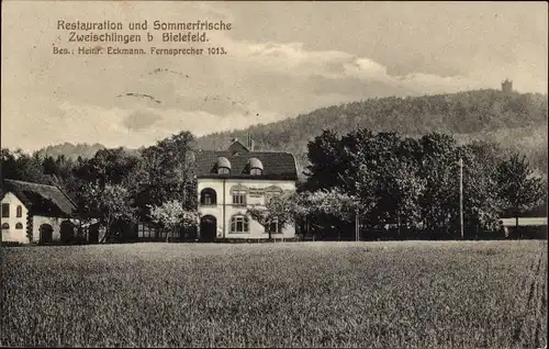 Ak Zweischlingen Bielefeld, Blick zum Restaurant