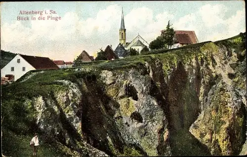 Relief Ak Altenberg in Sachsen, Blick in die Pinge, Kirche