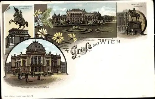 Litho Wien, Stadtpark, Deutsches Volkstheater, Denkmal