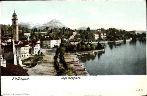 Ak Pallanza Lago Maggiore Piemonte, Teilansicht der Stadt, Gebirge, Kirchturm