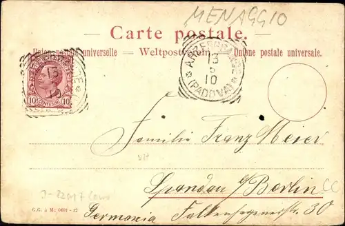 Künstler Litho Menaggio Lago di Como Lombardia, Stadtansicht, Schiff, Markt, Korb