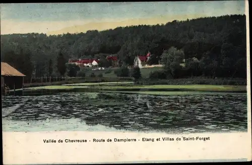Ak Dampierre Yvelines, Route, Vallée de Chevreuse, Etang et Villas de Saint Forget