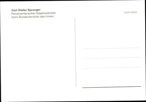 Ak Politiker Carl-Dieter Spranger, Portrait, Autogramm