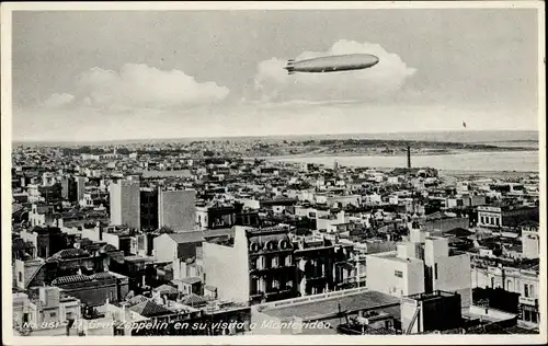 Ak Montevideo Uruguay, Luftschiff LZ 127 Graf Zeppelin über der Stadt