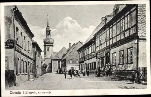 Ak Zwönitz im Erzgebirge Sachsen, Kirchstraße, Kirche