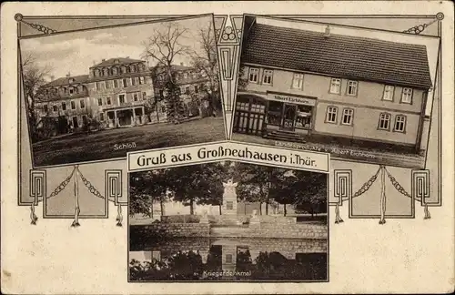 Ak Großneuhausen Thüringen, Schloss, Landesprodukte Albert Eichhorn, Denkmal