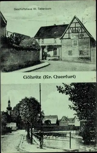 Ak Göhritz Barnstedt Barnstädt Kreis Querfurt, Geschäftshaus, Brücke, Häuser