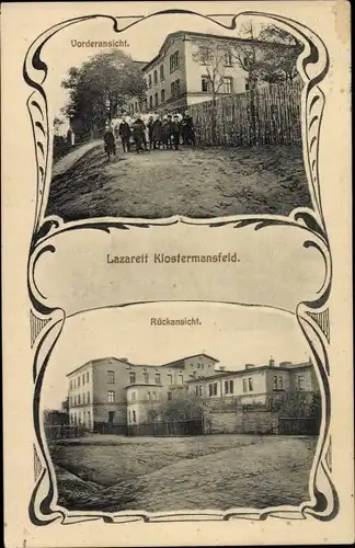 Passepartout Ak Klostermansfeld in Sachsen Anhalt, Lazarett, Vorderansicht, Rückansicht