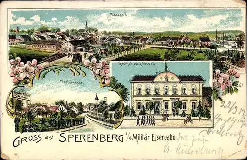 Litho Sperenberg am Mellensee Brandenburg, Panorama, Dorfstraße, Gasthof G. Posselt