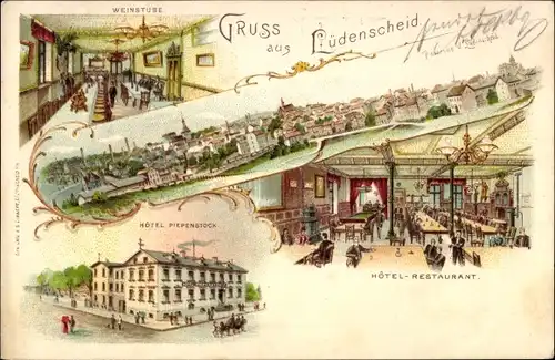 Litho Lüdenscheid im Märkischen Kreis, Hotel Piepenstock, Restaurant, Weinstube, Gesamtansicht