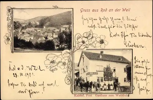 Ak Rod an der Weil Weilrod im Taunus, Kaiserliche Post, Gasthaus zum Weilthal, Postkutsche