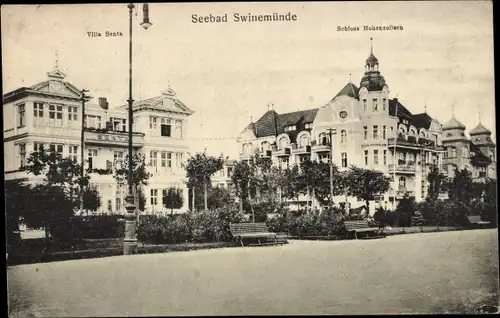 Ak Świnoujście Swinemünde Pommern, Villa Senta, Schloss Hohenzollern