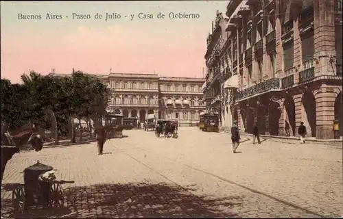 Ak Buenos Aires Argentinien, Paseo de Julio und Regierungsgebäude