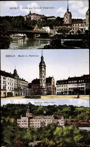 Ak Gera Thüringen, Schloss Osterstein, Untermhaus, Markt, Rathaus