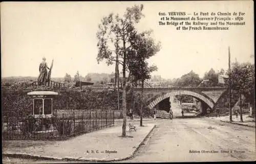 Ak Aisne de Vervin, Eisenbahnbrücke, Denkmal