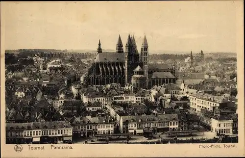 Ak Tournai Wallonien Hennegau, Panorama, Kirche