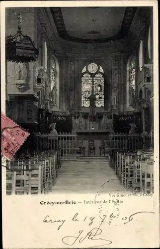 Ak Crécy en Brie Seine et Marne, Innenraum der Kirche