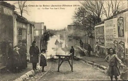 Ak Paris XVI Passy, Überschwemmung der Seine 1910, Rue Van Leo