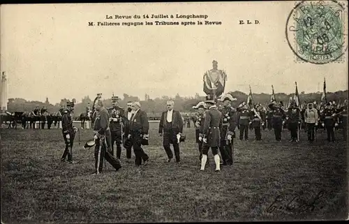 Ak Paris XVI. Passy, Revue du 14 Juillet, Longchamp, M. Fallières