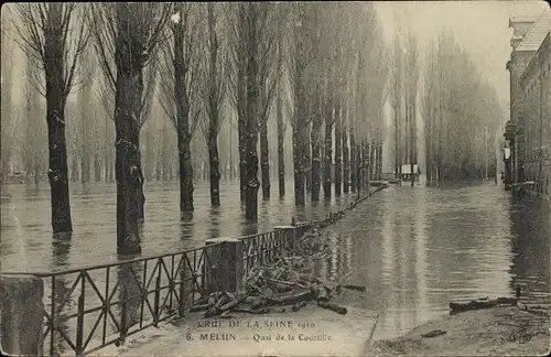Postkarte Melun Seine et Marne, Quai de la Courtille, Seine-Überschwemmung 1910