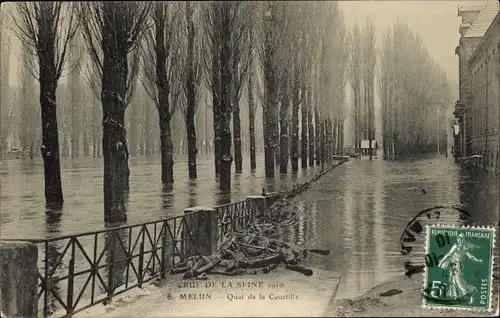 Postkarte Melun Seine et Marne, Quai de la Courtille, Seine-Überschwemmung 1910