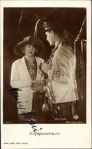 Ak Schauspielerin Xenia Desni, Schauspieler Willy Fritsch, Filmszene Ein Walzertraum, Autogramm X.D.