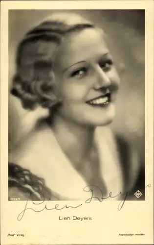 Ak Schauspielerin Lien Deyers, Portrait, Autogramm