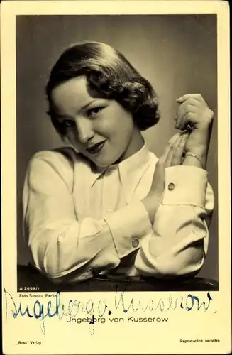 Ak Schauspielerin Ingeborg von Kusserow, Portrait, Autogramm