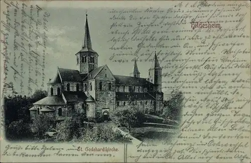 Mondschein Ak Hildesheim in Niedersachsen, St. Godehardikirche
