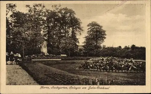 Ak Herne im Ruhrgebiet Westfalen, Stadtgarten, Anlagen am Jahn-Denkmal