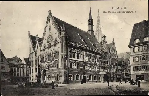 Ak Ulm an der Donau, Rathaus, Marktbrunnen