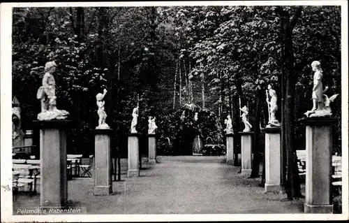Ak Siegmar Chemnitz in Sachsen, Pelzmühle Rabenstein, Statuen auf Sockeln