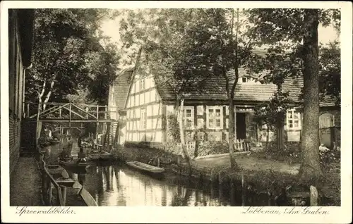 Ak Lübbenau im Spreewald, Am Graben, Spreewaldkähne