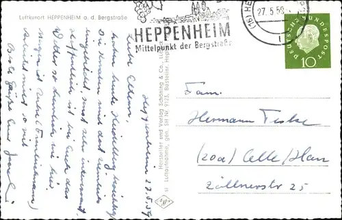 Ak Heppenheim an der Bergstraße, Luftaufnahme