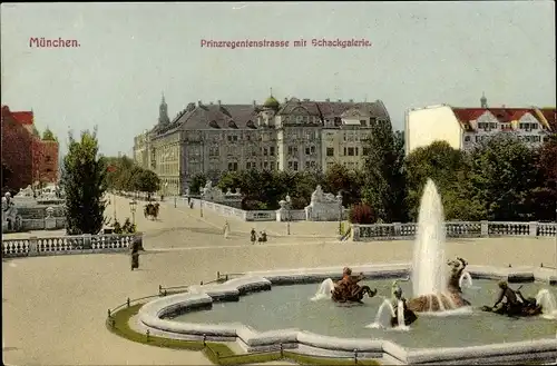 Ak München, Prinzregentenstraße, Schackgalerie, Brunnen