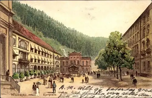 Künstler Ak  Bad Wildbad im Schwarzwald, Kurplatz