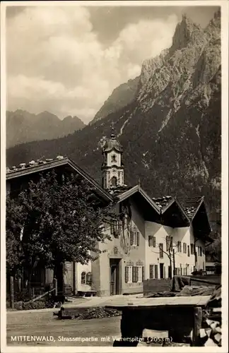 Ak Mittenwald in Oberbayern, Straße, Viererspitze