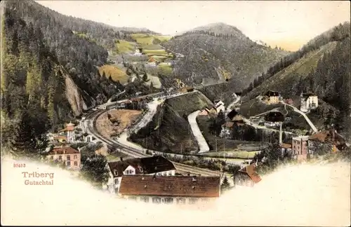 Ak Triberg im Schwarzwald, Gutachtal, Eisenbahnstrecke