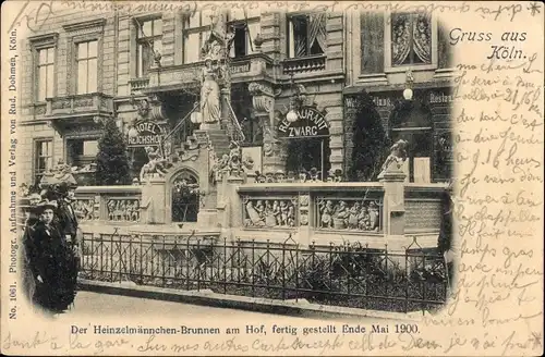 Ak Köln am Rhein, Heinzelmännchen Brunnen am Hof, Restaurant Zwarg