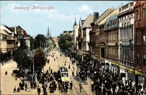 Ak Duisburg, Königstraße, Straßenbahn, Passanten