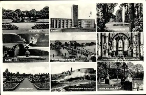 Ak Wilhelmshaven, Rathaus, Bebelallee, Banter Ruine, Ehrenfriedhof, Strandhalle, Christuskirche